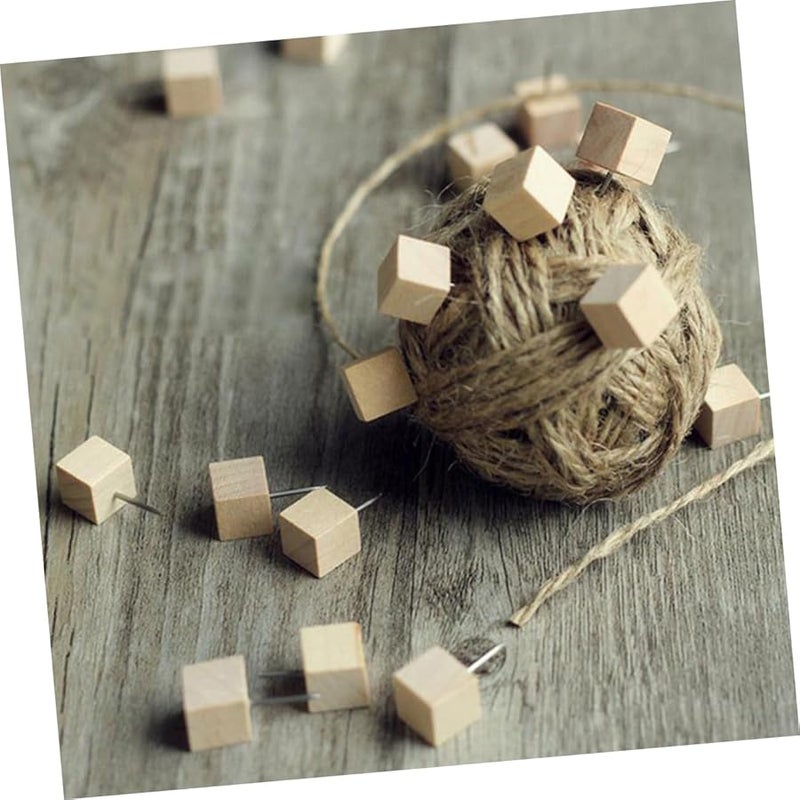 Jojofuny 50 Pcs Square Wooden Push Pins Thumbtacks For Cork Board Map Bulletin Board - Image 3